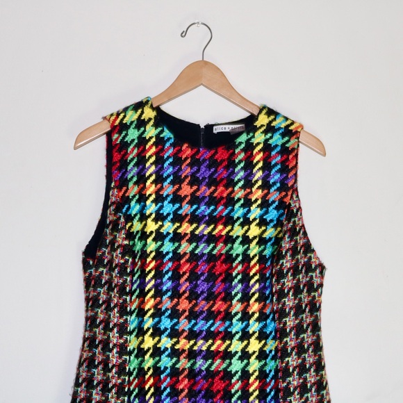 Alice + Olivia Colin Colorful Houndstooth Crewneck Sleeveless Short Mini Dress - Picture 6 of 16